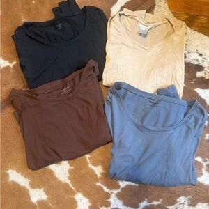 Set of 4 Basic Scoop Neck Tees - Black, Brown, Beige, Slate Blue